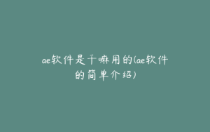 ae软件是干嘛用的(ae软件的简单介绍) | ae插件合集