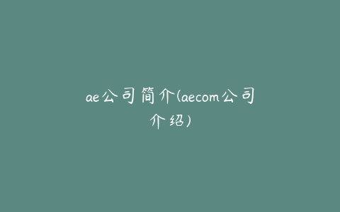 ae公司简介(aecom公司介绍) | ae插件合集