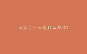 ae实习生(ae是什么职位) | ae插件合集