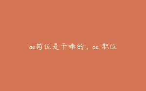 ae岗位是干嘛的，ae 职位 | ae插件合集