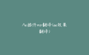 Ae插件mir翻译(ae效果翻译) | ae插件合集