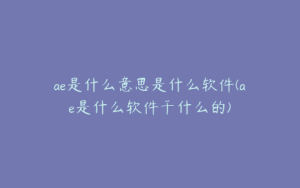 ae是什么意思是什么软件(ae是什么软件干什么的) | ae插件合集