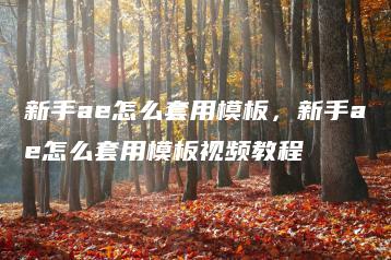 新手ae怎么套用模板，新手ae怎么套用模板视频教程 | ae插件合集