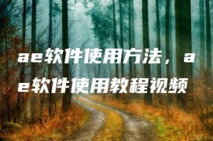 ae软件使用方法，ae软件使用教程视频 | ae插件合集