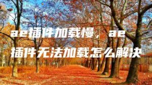 ae插件加载慢，ae插件无法加载怎么解决 | ae插件合集