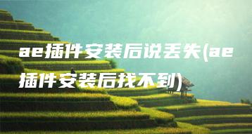 ae插件安装后说丢失(ae插件安装后找不到) | ae插件合集