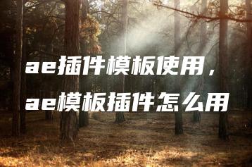 ae插件模板使用，ae模板插件怎么用 | ae插件合集