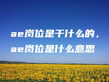 ae岗位是干什么的，ae岗位是什么意思 | ae插件合集