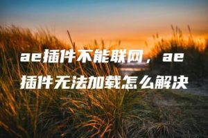 ae插件不能联网，ae插件无法加载怎么解决 | ae插件合集