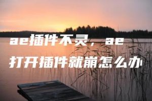 ae插件不灵，ae打开插件就崩怎么办 | ae插件合集