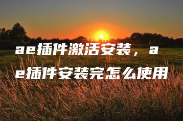 ae插件激活安装，ae插件安装完怎么使用 | ae插件合集