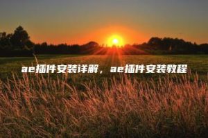 ae插件安装详解，ae插件安装教程 | ae插件合集