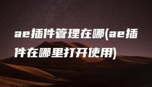 ae插件管理在哪(ae插件在哪里打开使用) | ae插件合集