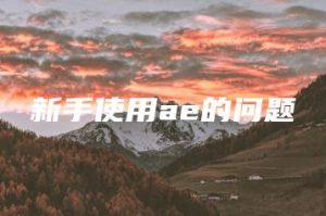 新手使用ae的问题 | ae插件合集
