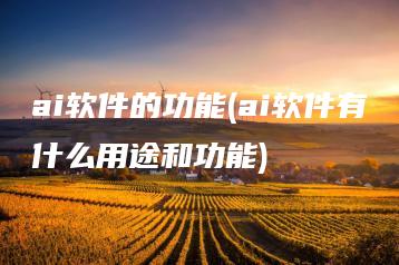 ai软件的功能(ai软件有什么用途和功能) | ae插件合集