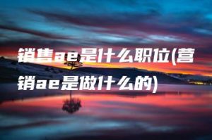 销售ae是什么职位(营销ae是做什么的) | ae插件合集