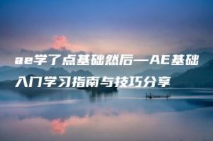 ae学了点基础然后—AE基础入门学习指南与技巧分享 | ae插件合集