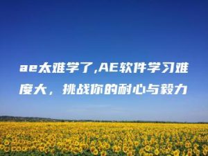 ae太难学了,AE软件学习难度大，挑战你的耐心与毅力 | ae插件合集