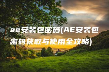 ae安装包密码(AE安装包密码获取与使用全攻略) | ae插件合集