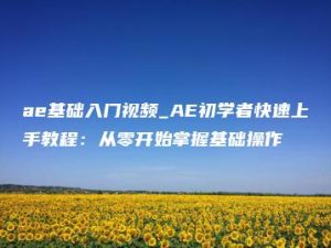 ae基础入门视频_AE初学者快速上手教程：从零开始掌握基础操作 | ae插件合集