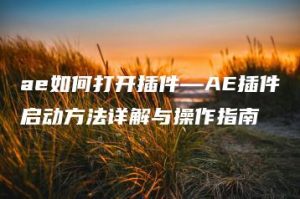 ae如何打开插件—AE插件启动方法详解与操作指南 | ae插件合集