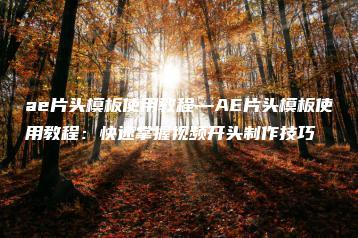 ae片头模板使用教程—AE片头模板使用教程：快速掌握视频开头制作技巧 | ae插件合集