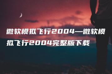 微软模拟飞行2004—微软模拟飞行2004完整版下载 | ae插件合集