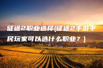 征途2职业选择(征途2手游平民玩家可以选什么职业？) | ae插件合集