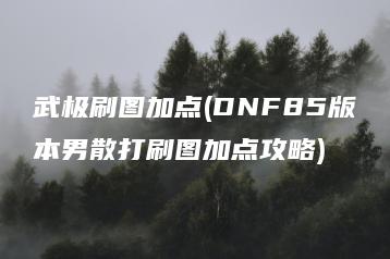 武极刷图加点(DNF85版本男散打刷图加点攻略) | ae插件合集