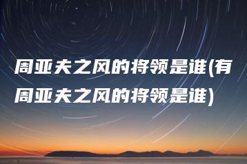 周亚夫之风的将领是谁(有周亚夫之风的将领是谁) | ae插件合集