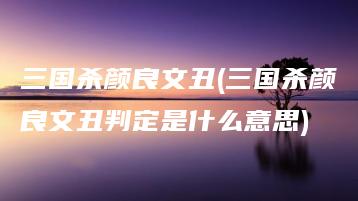 三国杀颜良文丑(三国杀颜良文丑判定是什么意思) | ae插件合集