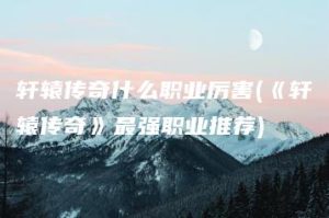 轩辕传奇什么职业厉害(《轩辕传奇》最强职业推荐) | ae插件合集