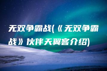 无双争霸战(《无双争霸战》伙伴天翼客介绍) | ae插件合集