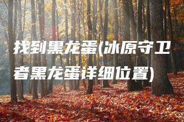 找到黑龙蛋(冰原守卫者黑龙蛋详细位置) | ae插件合集