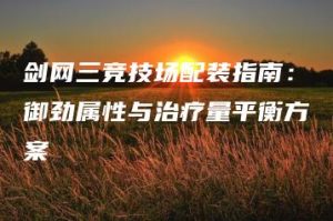 剑网三竞技场配装指南：御劲属性与治疗量平衡方案 | ae插件合集