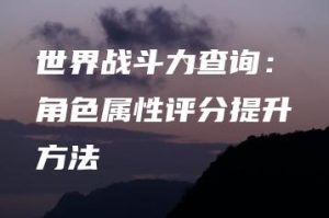 世界战斗力查询：角色属性评分提升方法 | ae插件合集