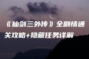 《仙剑三外传》全剧情通关攻略+隐藏任务详解 | ae插件合集