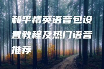 和平精英语音包设置教程及热门语音推荐 | ae插件合集