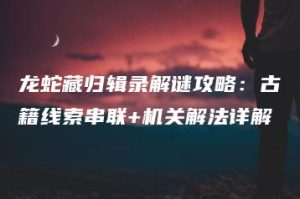 龙蛇藏归辑录解谜攻略：古籍线索串联+机关解法详解 | ae插件合集