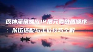原神深境螺旋12层元素破盾顺序：队伍搭配与走位技巧全解 | ae插件合集