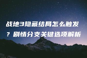 战地3隐藏结局怎么触发？剧情分支关键选项解析 | ae插件合集