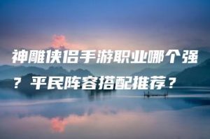 神雕侠侣手游职业哪个强？平民阵容搭配推荐？ | ae插件合集