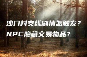 沙门村支线剧情怎触发？NPC隐藏交易物品？ | ae插件合集